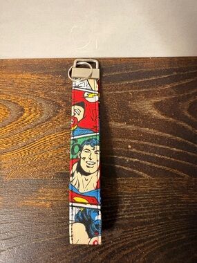 Handmade Superman Comic Strip Wrist Key Fob - Red, Blue, Yellow